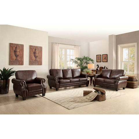 Homelegance Bertrand Three Piece Sofa Set In Dark Brown Bonded Leather Match