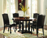 Homelegance Blossomwood 5 Piece Round Dining Room Set w/Neutral Tone Fabric Chairs