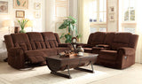 Homelegance Bunker Sofa, Double Recliner In Chocolate Polyester
