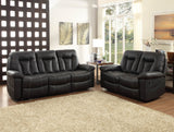 Homelegance Cade Double Reclining Sofa in Black Leather