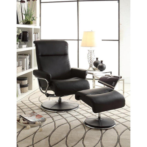 Homelegance Caius Swivel Reclining Chair w/ Ottoman in Black Leather