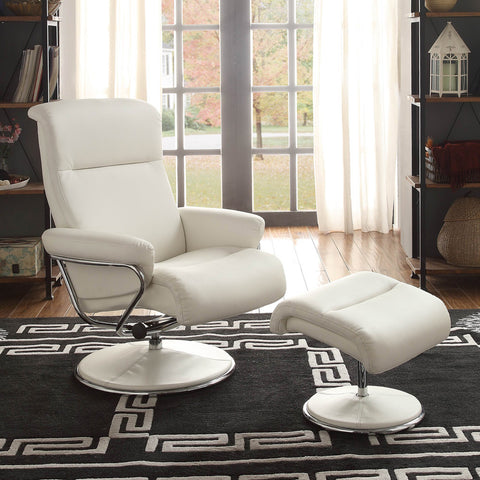 Homelegance Caius Swivel Reclining Chair w/ Ottoman in White Leather