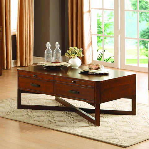 Homelegance Capitan Cocktail Table w/Two Functional Drawers in Cherry