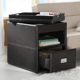 Homelegance Carbon Vinyl Side Table w/ Reversible Tray Top