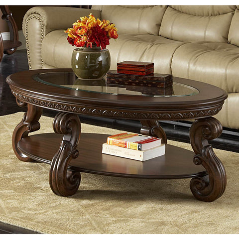Homelegance Cavendish Oval Cocktail Table w/ Glass Insert