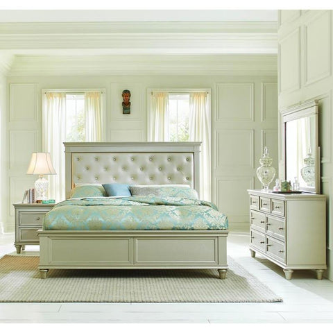 Homelegance Celandine 3 Piece Platform Bedroom Set w/Upholstered Headboard in Silver