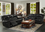 Homelegance Center Hill Doble Glider Reclining Loveseat w/ Center Console in Black Leather