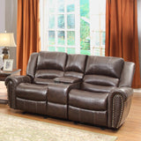 Homelegance Center Hill Doble Glider Reclining Loveseat w/ Center Console in Brown Leather