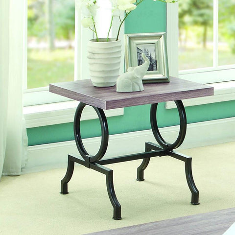 Homelegance Chama Square Faux Wood Top End Table in Weathered Oak & Black