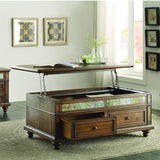 Homelegance Chehalis Cocktail Table w/Lift Top & Two Functional Drawers on Casters in Brown Cherry