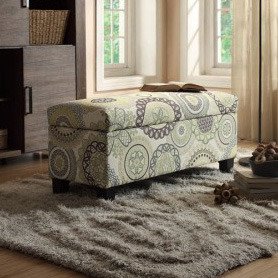 Homelegance Clair Lift-Top Storage Bench in Purple Medallion Fabric