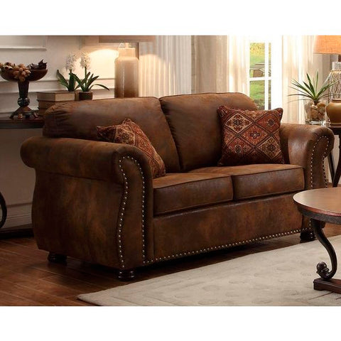 Homelegance Corvallis Love Seat With 2 Pillows In Brown Bomber Jacket Microfiber