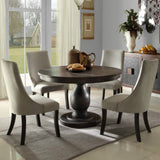Homelegance Dandelion Round Pedestal Dining Table in Distressed Taupe
