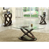 Homelegance Firth II 3 Piece Oval Glass Coffee Table Set in Deep Cherry