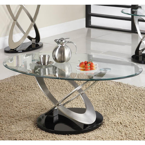 Homelegance Firth Oval Glass Cocktail Table in Chrome & Black Metal