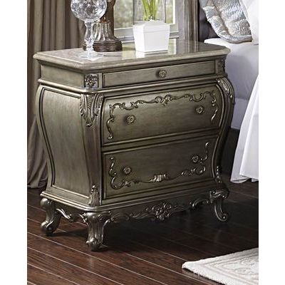 Homelegance Florentina Night Stand With Marble Top In Silver