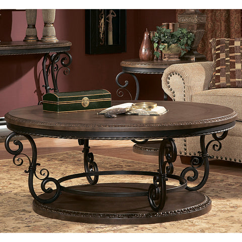 Homelegance Harman Heights Round Cocktail Table w/ Metal Base