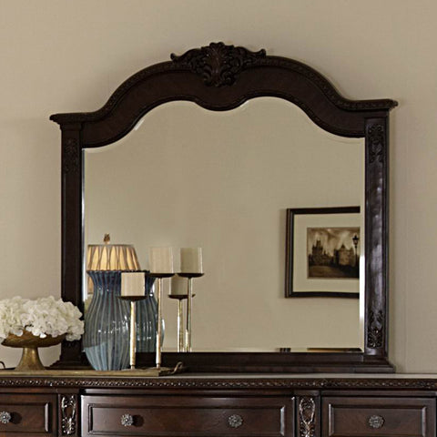 Homelegance Hillcrest Manor Arched Mirror in Rich Cherry