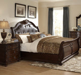 Homelegance Hillcrest Manor Leather Sleigh Bed in Rich Cherry