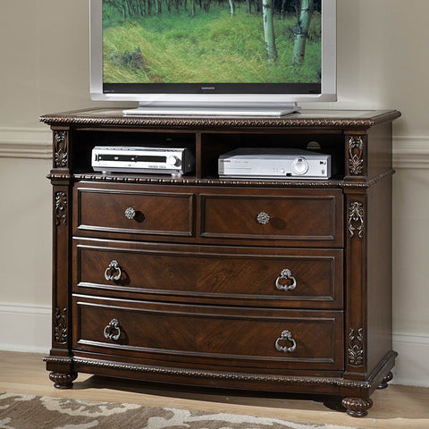 Homelegance Hillcrest Manor TV Chest w/ Marble Inset in Rich Cherry