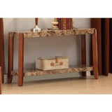Homelegance Indra Sofa Table With Faux Marble And Shelf In Warm Cherry