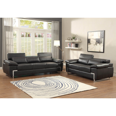 Homelegance Kira 2 Piece Living Room Set in Black Leather