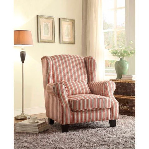Homelegance La Verne Accent Wing Chair With One Striped Pillow In Bold Red And Cream Stripe