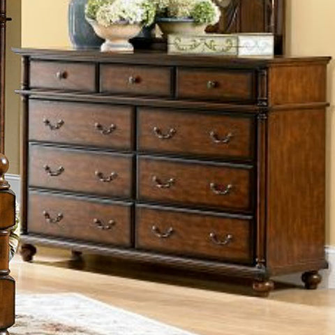 Homelegance Langston 9 Drawer Dresser in Brown Cherry