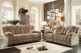 Homelegance Laurelton Doble Glider Reclining Loveseat w/ Center Console in Taupe Polyester