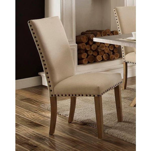 Homelegance Luella Side Chair, Nail-Head, Beige Fabric In Weathered Oak