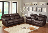 Homelegance Marille Double Glider Reclining Loveseat w/ Center Console in Brown Leather