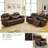 Homelegance Marille Double Reclining Sofa w/ Center Drop-Down Cup Holders in Brown Leather