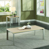 Homelegance Moriarty Faux Wood Top Cocktail Table in Natural & Silver Metal