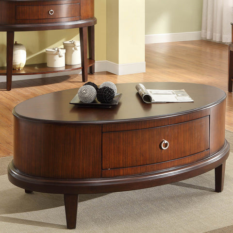 Homelegance Ocala 1 Drawer Oval Cocktail Table in Rich Cherry