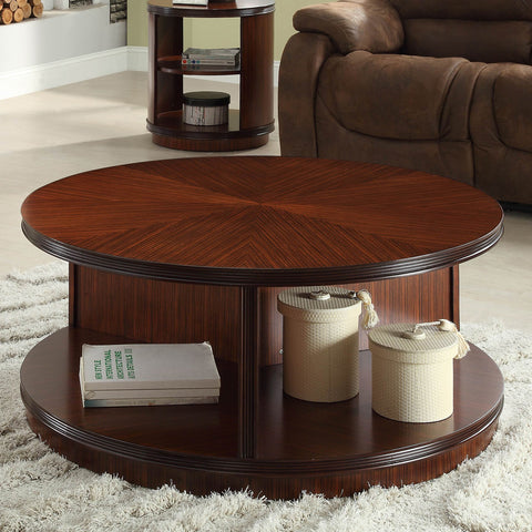 Homelegance Orlin Round Cocktail Table w/ Casters in Zebrano