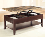 Homelegance Orton 3 Piece Faux Marble Top Coffee Table Set in Rich Cherry