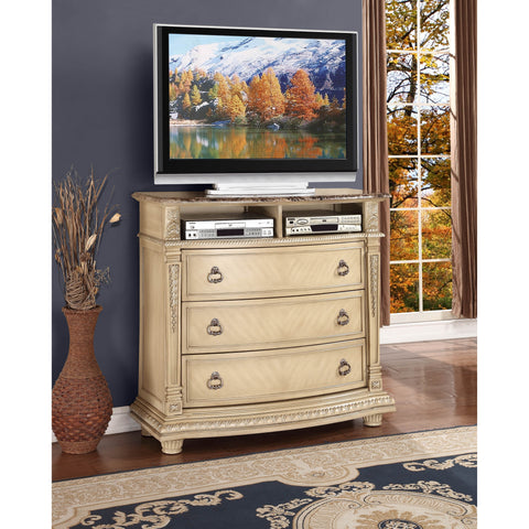 Homelegance Palace II Marble Top TV Chest in Antique White