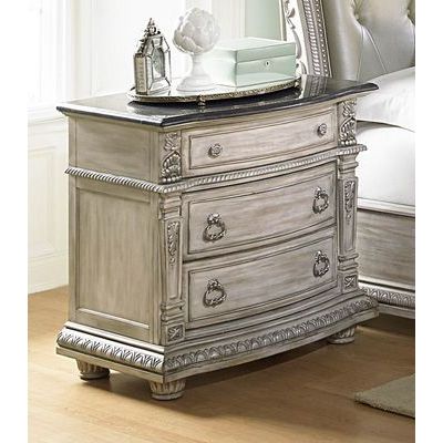Homelegance Palace II Night Stand With Marble Top In Antique White Wash