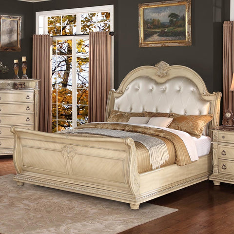 Homelegance Palace II Sleigh Bed in Antique White