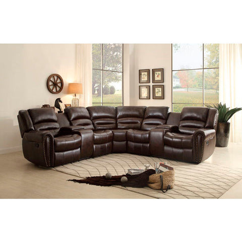 Homelegance Palmyra Sofa Set With Corner Seat And Consoles In Dark Brown Bonded Leather Match