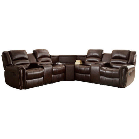 Homelegance Palmyra Sofa Set With Wedge And Consoles In Dark Brown Bonded Leather Match