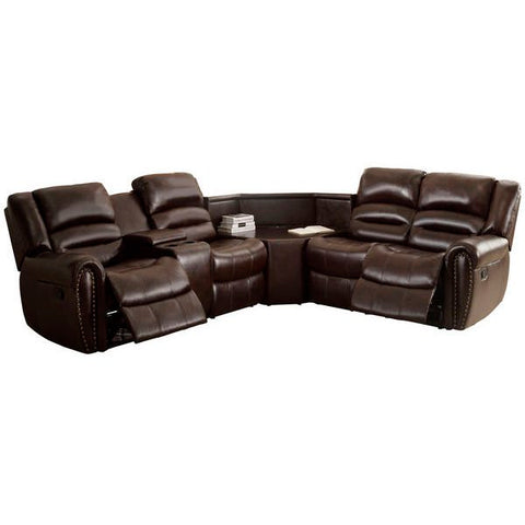 Homelegance Palmyra Sofa Set With Wedge And Left Console In Dark Brown Bonded Leather Match