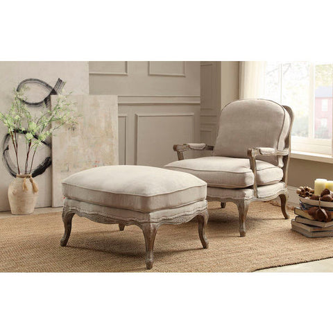 Homelegance Parlier Chair And Ottoman In Grey Weathered / Natural Fabric