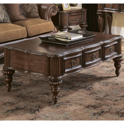 Homelegance Prenzo 54 Inch Cocktail Table w/ Drawers in Brown