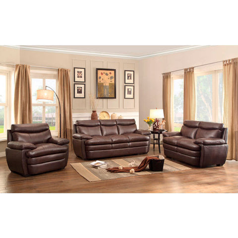 Homelegance Rozel Three Piece Sofa Set In Dark Brown Genuine Top Grain Leather Match
