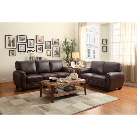 Homelegance Rubin Love Seat & Sofa In Dark Brown Bonded Leather Match