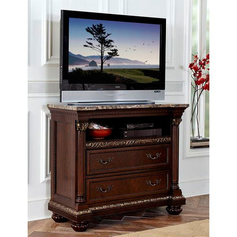 Homelegance Russian Hill TV Chest With Faux Marble Top In Cherry