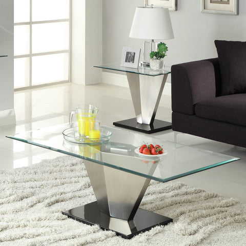 Homelegance Silverstone Rectangular Glass Cocktail Table w/ Brushed Chrome Base