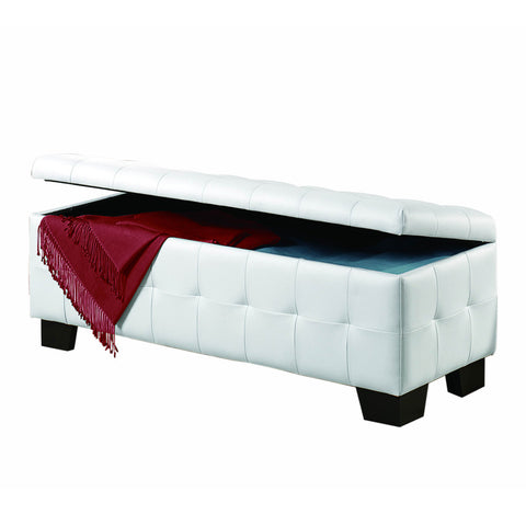 Homelegance Sparkle Upholstered Lift Top Storage Bench in White Bi-Cast Vinyl