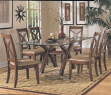 Homelegance Star Hill 3 Piece Round Glass Dining Room Set in Cherry